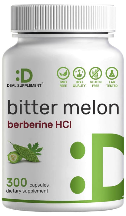 Bitter Melon mit Berberin Supplement 15.000 mg pro Portion, 300 Kapseln | 15:1 Wilder Bitterer Melonenfruchtextrakt & Berberin HCL | Laborgeprüft | Pflanzlich, Nicht-GVO