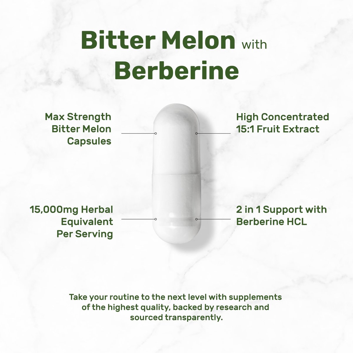 Bitter Melon mit Berberin Supplement 15.000 mg pro Portion, 300 Kapseln | 15:1 Wilder Bitterer Melonenfruchtextrakt & Berberin HCL | Laborgeprüft | Pflanzlich, Nicht-GVO