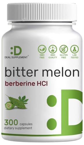 Bitter Melon mit Berberin Supplement 15.000 mg pro Portion, 300 Kapseln | 15:1 Wilder Bitterer Melonenfruchtextrakt & Berberin HCL | Laborgeprüft | Pflanzlich, Nicht-GVO
