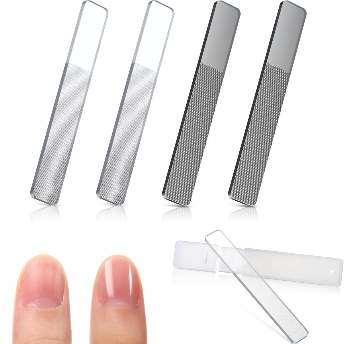 Mudder 4er-Pack Glas-Nagelfeilen und Kristall-Nagelglätter-Set mit Etui, Nano-Nagelpuffer und Maniküre-Werkzeuge für Naturnägel, doppelseitig geätztes Kit für Frauen, Männer und Erwachsene, einzigartige Geschenke