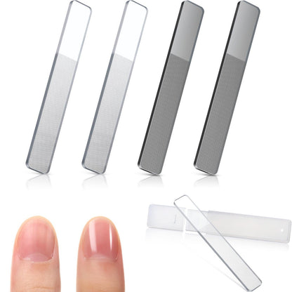 Mudder 4er-Pack Glas-Nagelfeilen und Kristall-Nagelglätter-Set mit Etui, Nano-Nagelpuffer und Maniküre-Werkzeuge für Naturnägel, doppelseitig geätztes Kit für Frauen, Männer und Erwachsene, einzigartige Geschenke