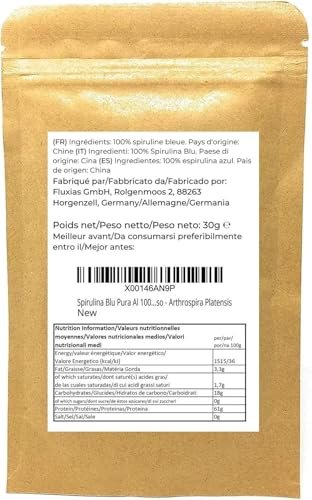 Blaues Spirulina Pulver - 100% reines Phycocyanin - Tiefblaue Lebensmittelfarbe - Arthrospira Platensis - Nettoinhalt: 30g