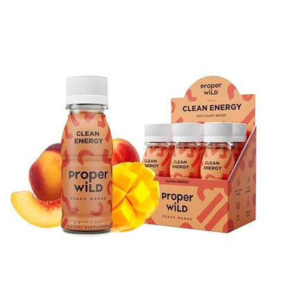 Proper Wild Vegane Energy Shots mit L-Theanin & Bio-Koffein – Pfirsich Mango, 2,5 Fl Oz (6er-Pack)