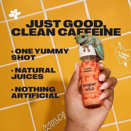 Proper Wild Vegane Energy Shots mit L-Theanin & Bio-Koffein – Pfirsich Mango, 2,5 Fl Oz (6er-Pack)