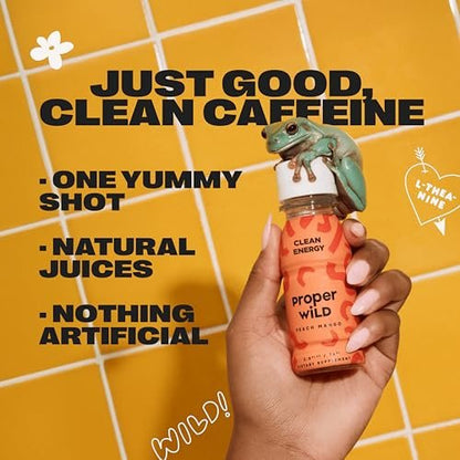 Proper Wild Vegane Energy Shots mit L-Theanin & Bio-Koffein – Pfirsich Mango, 2,5 Fl Oz (6er-Pack)