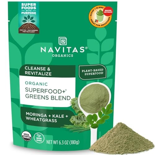 Navitas Organics Superfood+ Greens Blend – Bio-Mischung mit Moringa, Grünkohl & Weizengras für die Entgiftung, 180 g Beutel, 30 Portionen
