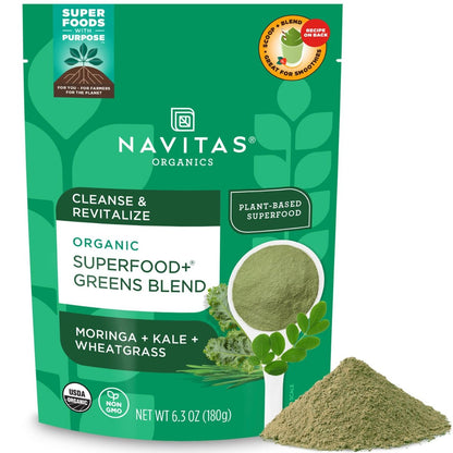 Navitas Organics Superfood+ Greens Blend – Bio-Mischung mit Moringa, Grünkohl & Weizengras für die Entgiftung, 180 g Beutel, 30 Portionen