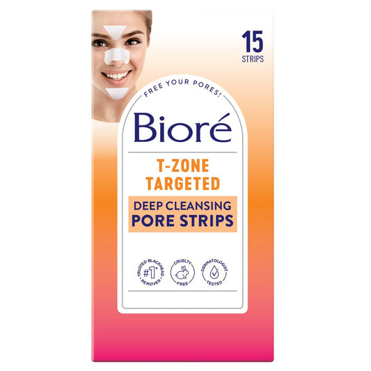 Bioré T-Zone Blackhead Remover Strips – Tiefenreinigende Porenstreifen für Nase, Stirn und Kinn (15 Stück)