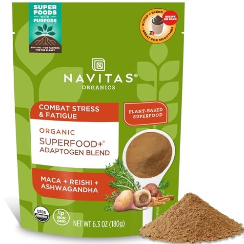 Navitas Organics Superfood+ Adaptogen-Mischung für Stressunterstützung (Maca + Reishi + Ashwagandha), 6,3 oz Beutel, 30 Portionen — Bio, Nicht-GVO, Vegan, Glutenfrei, Keto & Paleo