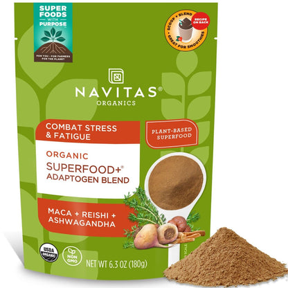 Navitas Organics Superfood+ Adaptogen-Mischung für Stressunterstützung (Maca + Reishi + Ashwagandha), 6,3 oz Beutel, 30 Portionen — Bio, Nicht-GVO, Vegan, Glutenfrei, Keto & Paleo