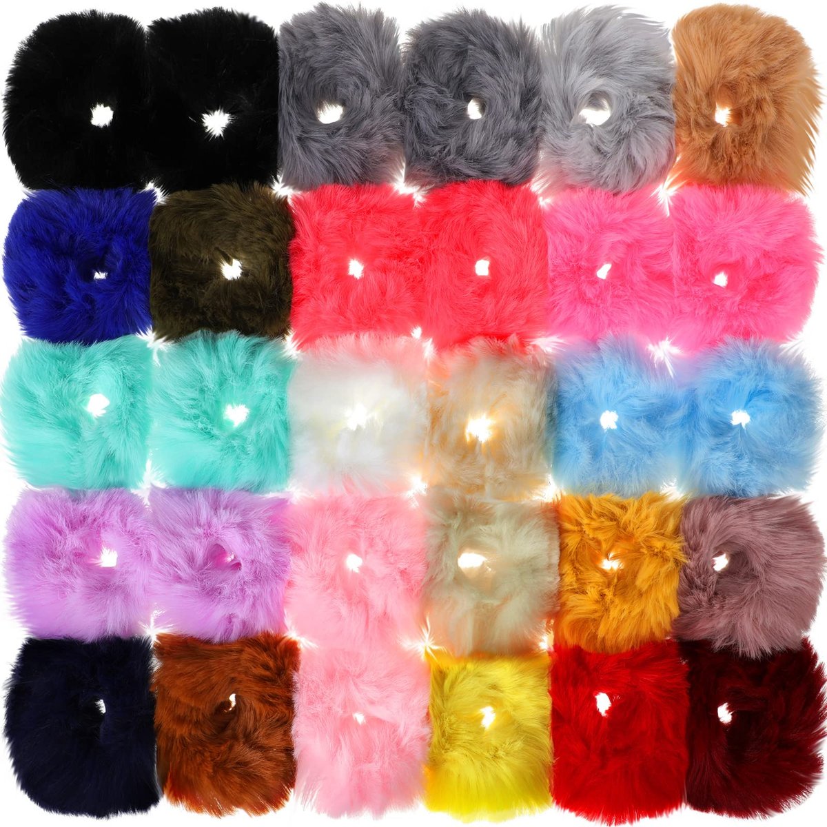 WILLBOND 30 Stück flauschige Scrunchies Pompom Ball Haargummis für Damen, 21 Farben