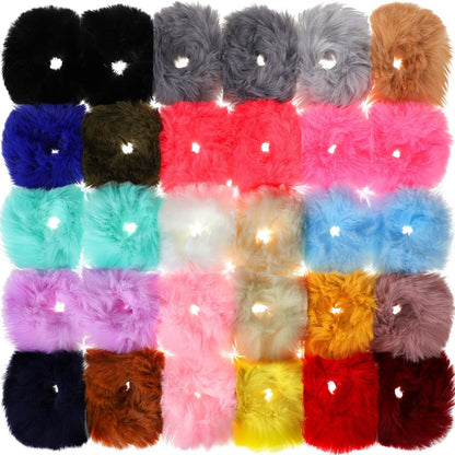 WILLBOND 30 Stück flauschige Scrunchies Pompom Ball Haargummis für Damen, 21 Farben