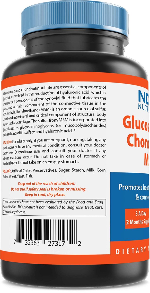Nova Nutritions Dreifach starkes Glucosamin Chondroitin MSM 2600mg/Portion Kapseln – Unterstützt gesunde Gelenke, Knorpel und Bindegewebe – Fördert Gelenkkomfort und Flexibilität, 180 Kapseln