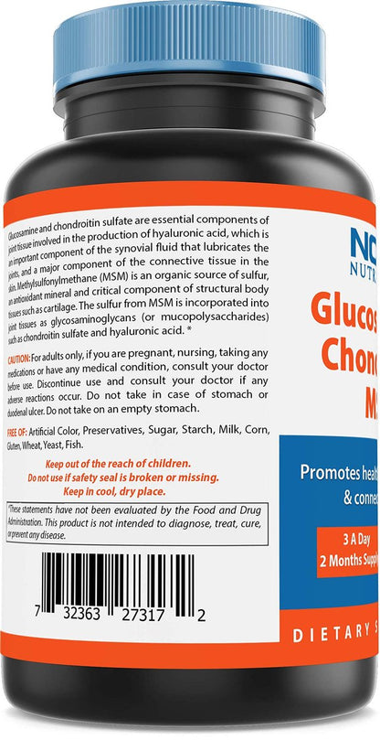 Nova Nutritions Dreifach starkes Glucosamin Chondroitin MSM 2600mg/Portion Kapseln – Unterstützt gesunde Gelenke, Knorpel und Bindegewebe – Fördert Gelenkkomfort und Flexibilität, 180 Kapseln