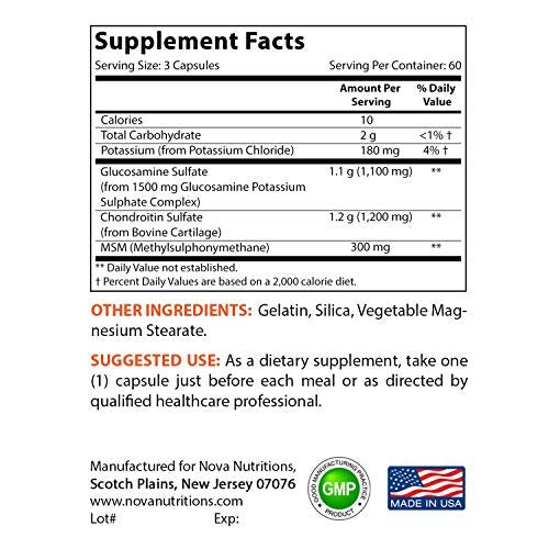 Nova Nutritions Dreifach starkes Glucosamin Chondroitin MSM 2600mg/Portion Kapseln – Unterstützt gesunde Gelenke, Knorpel und Bindegewebe – Fördert Gelenkkomfort und Flexibilität, 180 Kapseln