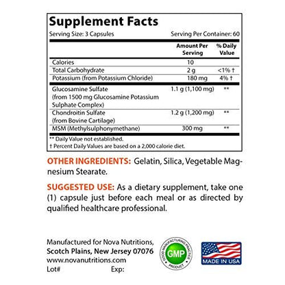 Nova Nutritions Dreifach starkes Glucosamin Chondroitin MSM 2600mg/Portion Kapseln – Unterstützt gesunde Gelenke, Knorpel und Bindegewebe – Fördert Gelenkkomfort und Flexibilität, 180 Kapseln