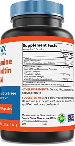 Nova Nutritions Dreifach starkes Glucosamin Chondroitin MSM 2600mg/Portion Kapseln – Unterstützt gesunde Gelenke, Knorpel und Bindegewebe – Fördert Gelenkkomfort und Flexibilität, 180 Kapseln