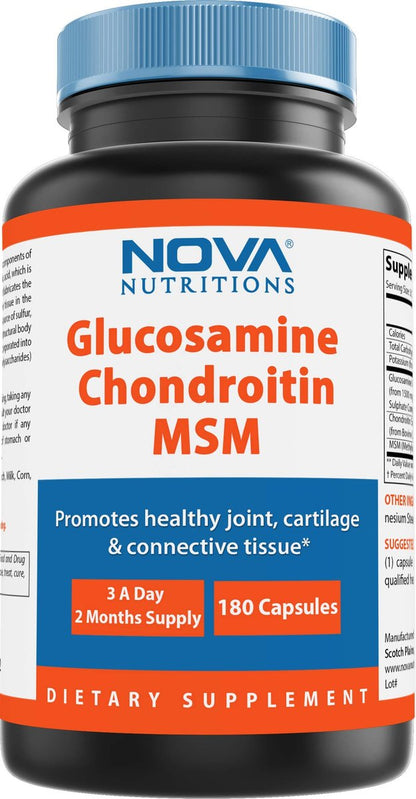 Nova Nutritions Dreifach starkes Glucosamin Chondroitin MSM 2600mg/Portion Kapseln – Unterstützt gesunde Gelenke, Knorpel und Bindegewebe – Fördert Gelenkkomfort und Flexibilität, 180 Kapseln