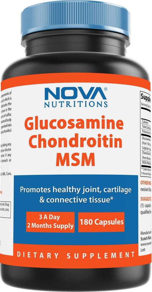 Nova Nutritions Dreifach starkes Glucosamin Chondroitin MSM 2600mg/Portion Kapseln – Unterstützt gesunde Gelenke, Knorpel und Bindegewebe – Fördert Gelenkkomfort und Flexibilität, 180 Kapseln
