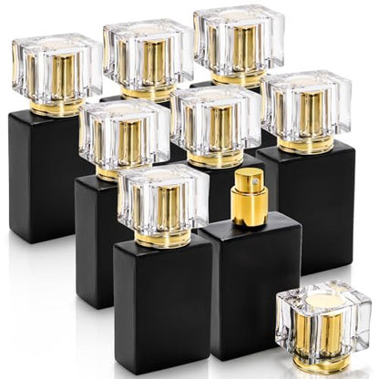 Foraineam 8er-Pack 30ml / 1 oz. Schwarze nachfüllbare Parfümflaschen – Tragbare rechteckige leere Glas-Zerstäuberflaschen mit Sprühaufsatz