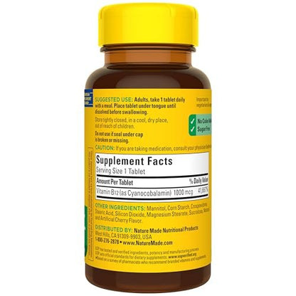 Nature Made Vitamin B12 1000 mcg Lutschtabletten – 150 zuckerfreie, schnell lösliche Tabletten zur Unterstützung des Energiestoffwechsels