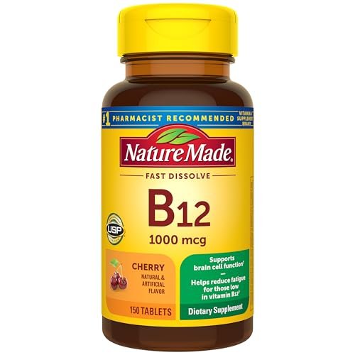 Nature Made Vitamin B12 1000 mcg Lutschtabletten – 150 zuckerfreie, schnell lösliche Tabletten zur Unterstützung des Energiestoffwechsels