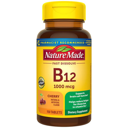 Nature Made Vitamin B12 1000 mcg Lutschtabletten – 150 zuckerfreie, schnell lösliche Tabletten zur Unterstützung des Energiestoffwechsels