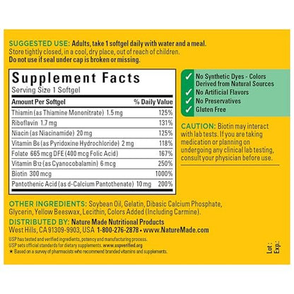 Nature Made Super B Complex Vitamine für Männer und Frauen – 160 Weichkapseln, 160-Tage-Vorrat, Unterstützung des Energiestoffwechsels