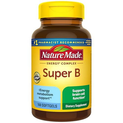 Nature Made Super B Complex Vitamine für Männer und Frauen – 160 Weichkapseln, 160-Tage-Vorrat, Unterstützung des Energiestoffwechsels
