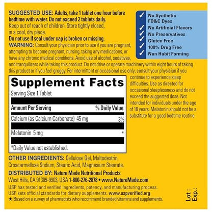 Nature Made Melatonin 5 mg Extra Strength Tabletten – 300 Stück, 300 Tage Vorrat, Schlafhilfe für Erwachsene, 100 % medikamentenfrei