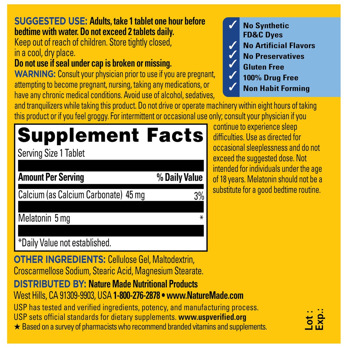 Nature Made Melatonin 5 mg Extra Strength Tabletten – 300 Stück, 300 Tage Vorrat, Schlafhilfe für Erwachsene, 100 % medikamentenfrei
