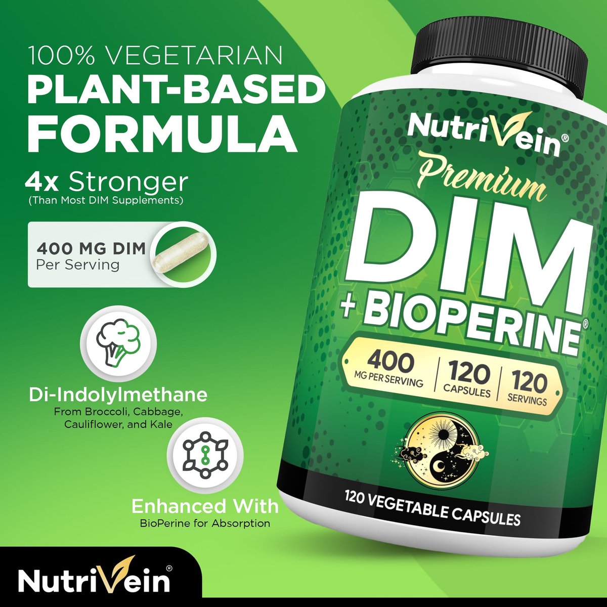 Nutrivein Premium DIM 400 mg – 120 Kapseln für hormonelles Gleichgewicht bei Frauen und Männern