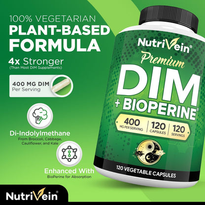 Nutrivein Premium DIM 400 mg – 120 Kapseln für hormonelles Gleichgewicht bei Frauen und Männern