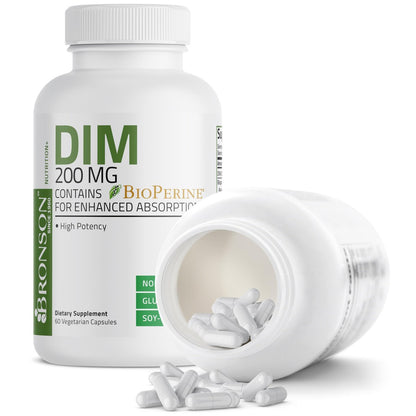 Bronson DIM 200 mg mit BioPerin – Diindolylmethan zur Unterstützung des Östrogenstoffwechsels & Hormonbalance, 60 vegane Kapseln