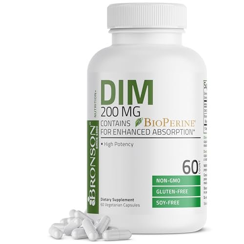 Bronson DIM 200 mg mit BioPerin – Diindolylmethan zur Unterstützung des Östrogenstoffwechsels & Hormonbalance, 60 vegane Kapseln