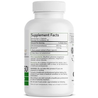 Bronson DIM 200 mg mit BioPerin – Diindolylmethan zur Unterstützung des Östrogenstoffwechsels & Hormonbalance, 60 vegane Kapseln