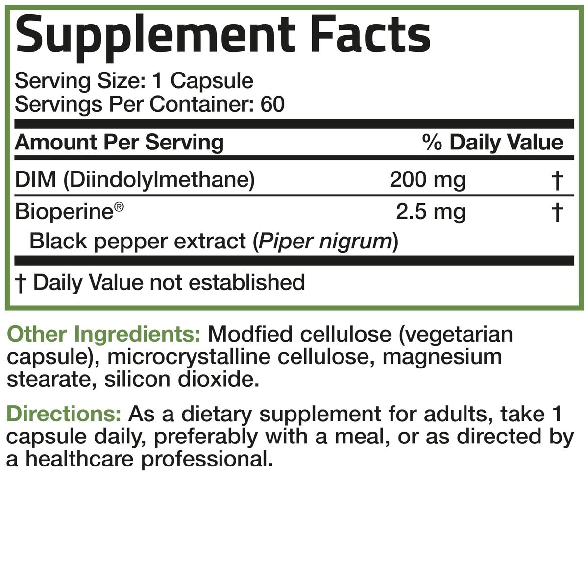 Bronson DIM 200 mg mit BioPerin – Diindolylmethan zur Unterstützung des Östrogenstoffwechsels & Hormonbalance, 60 vegane Kapseln