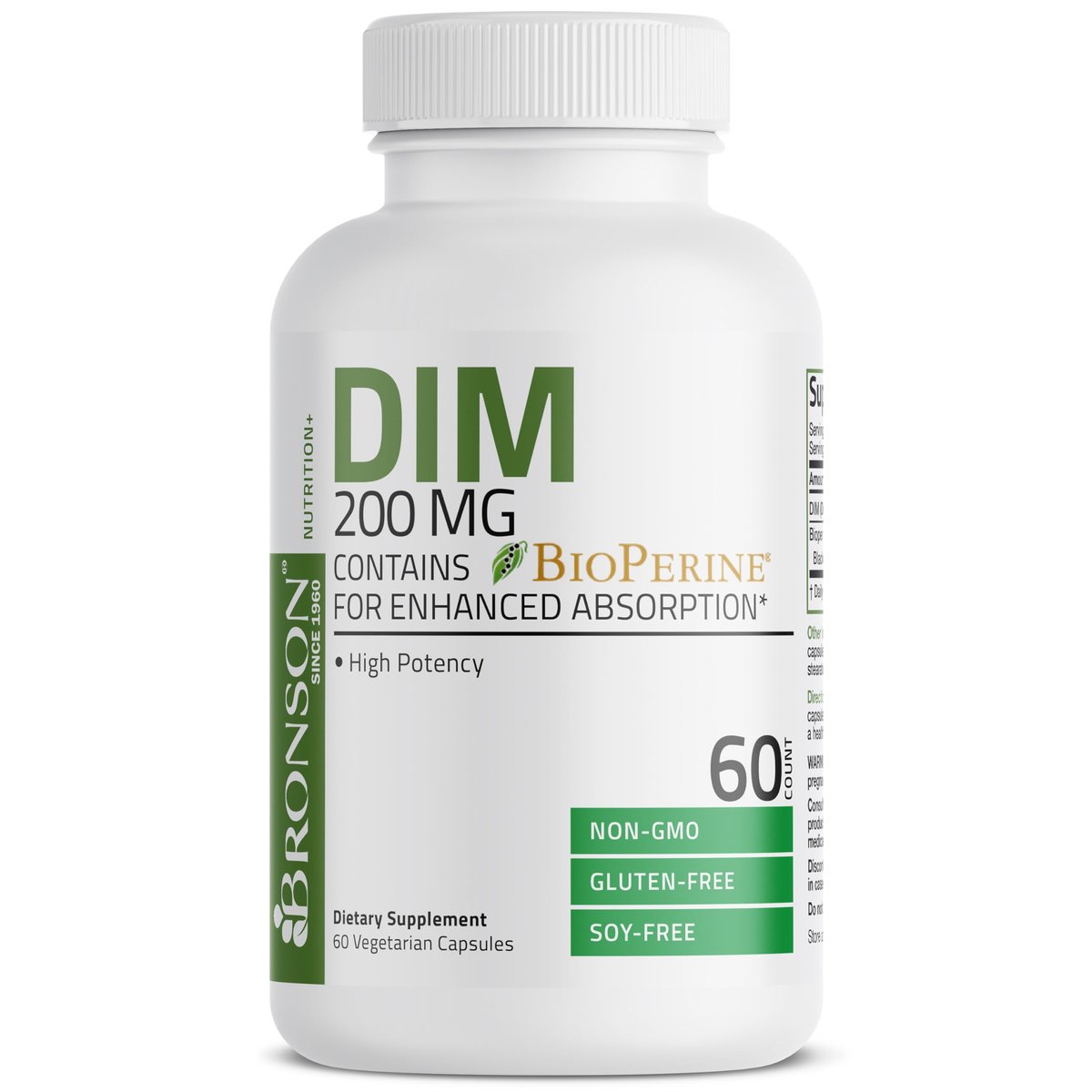 Bronson DIM 200 mg mit BioPerin – Diindolylmethan zur Unterstützung des Östrogenstoffwechsels & Hormonbalance, 60 vegane Kapseln