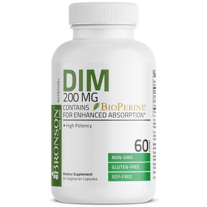Bronson DIM 200 mg mit BioPerin – Diindolylmethan zur Unterstützung des Östrogenstoffwechsels & Hormonbalance, 60 vegane Kapseln