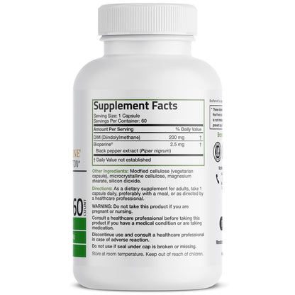 Bronson DIM 200 mg mit BioPerin – Diindolylmethan zur Unterstützung des Östrogenstoffwechsels & Hormonbalance, 60 vegane Kapseln