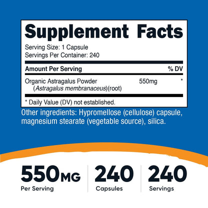 Nutricost Astragalus Kapseln 550mg, 240 vegetarische Kapseln - Non-GMO und glutenfrei