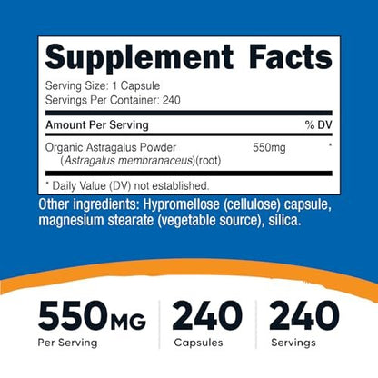 Nutricost Astragalus Kapseln 550mg, 240 vegetarische Kapseln - Non-GMO und glutenfrei