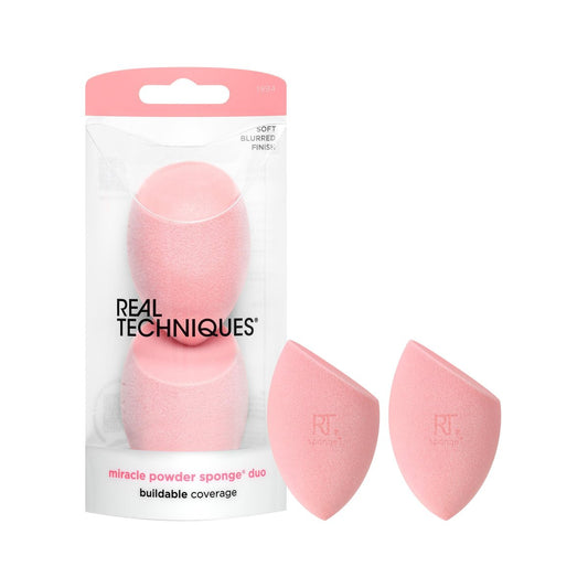 Real Techniques Miracle Powder Schwamm – Make-up Schwamm für Puderprodukte, natürlicher Finish & Cloud Skin, aufbaubare Deckkraft, Samtmaterial, Latexfreier Schaumstoff, 2 Stück