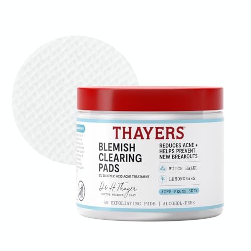 Thayers Blemish Clearing Acne Pads – Salicylsäure-Aknebehandlung, 60 Tücher für verfeinerte Poren und sanftes Peeling