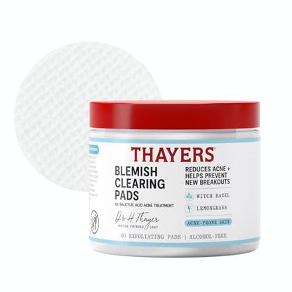 Thayers Blemish Clearing Acne Pads – Salicylsäure-Aknebehandlung, 60 Tücher für verfeinerte Poren und sanftes Peeling
