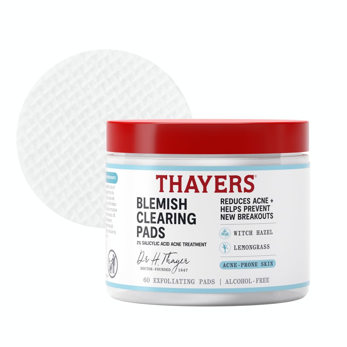 Thayers Blemish Clearing Acne Pads – Salicylsäure-Aknebehandlung, 60 Tücher für verfeinerte Poren und sanftes Peeling