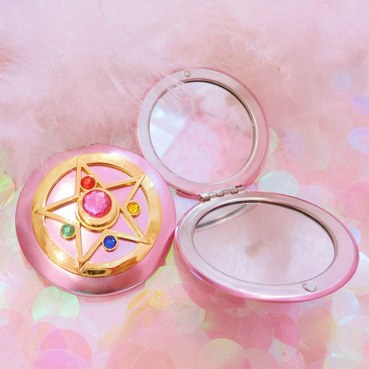 SHOWLOUE Makeup Kompaktspiegel, Personal Reisespiegel Handgehalten Klappbar Doppelseitig - Pink