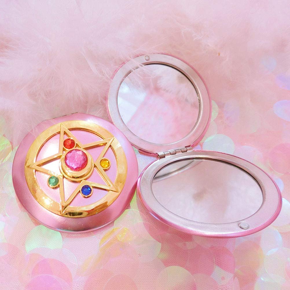 SHOWLOUE Makeup Kompaktspiegel, Personal Reisespiegel Handgehalten Klappbar Doppelseitig - Pink