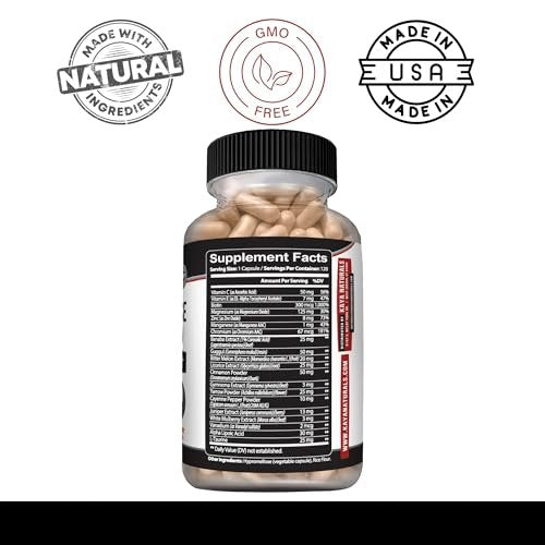 Kaya Naturals Healthy Gluco mit Bittermelone – Unterstützt gesunde Blutzuckerwerte, 20 Kräuter, Vitamine und Mineralstoffe, Alpha-Liponsäure, Zimt, Vitamin C & E, Non-GMO (120 Kapseln)