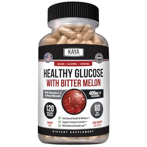 Kaya Naturals Healthy Gluco mit Bittermelone – Unterstützt gesunde Blutzuckerwerte, 20 Kräuter, Vitamine und Mineralstoffe, Alpha-Liponsäure, Zimt, Vitamin C & E, Non-GMO (120 Kapseln)